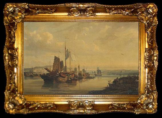 framed  Auguste Borget A View of Junks on the Pearl River, ta009-2